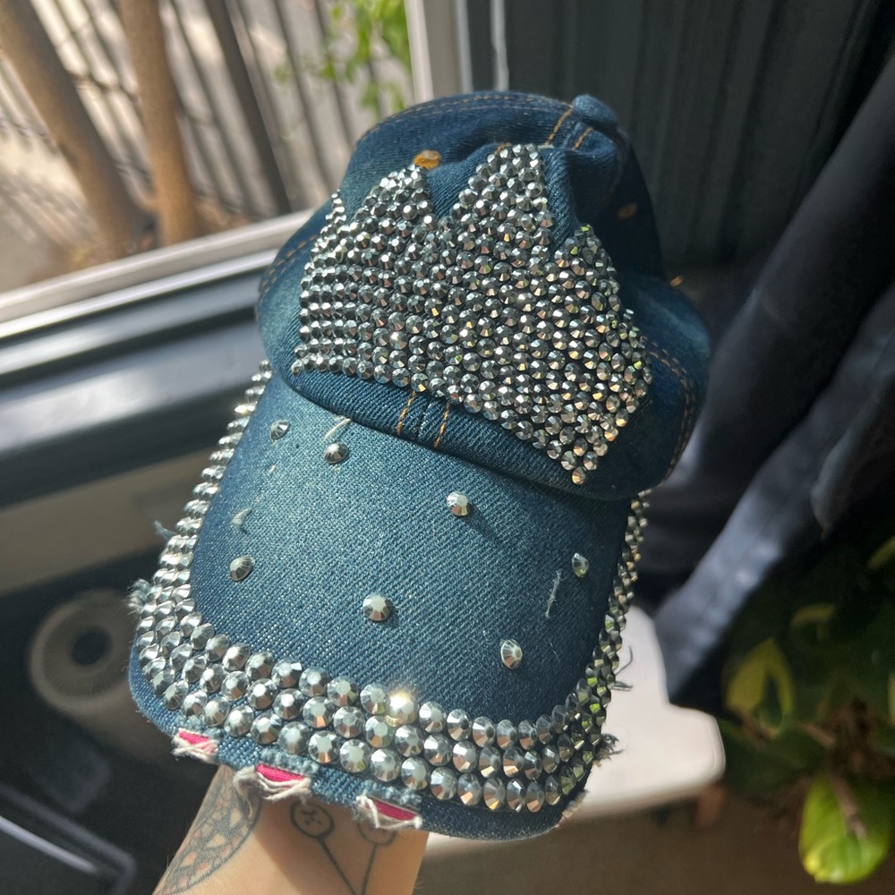 Thrifted bedazzled denim hat